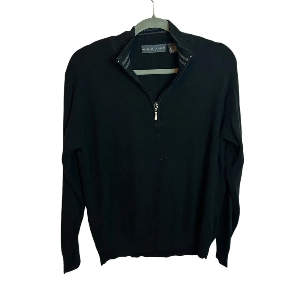 Oscar De La Renta Vintage Black Quarter Zip Sweater
